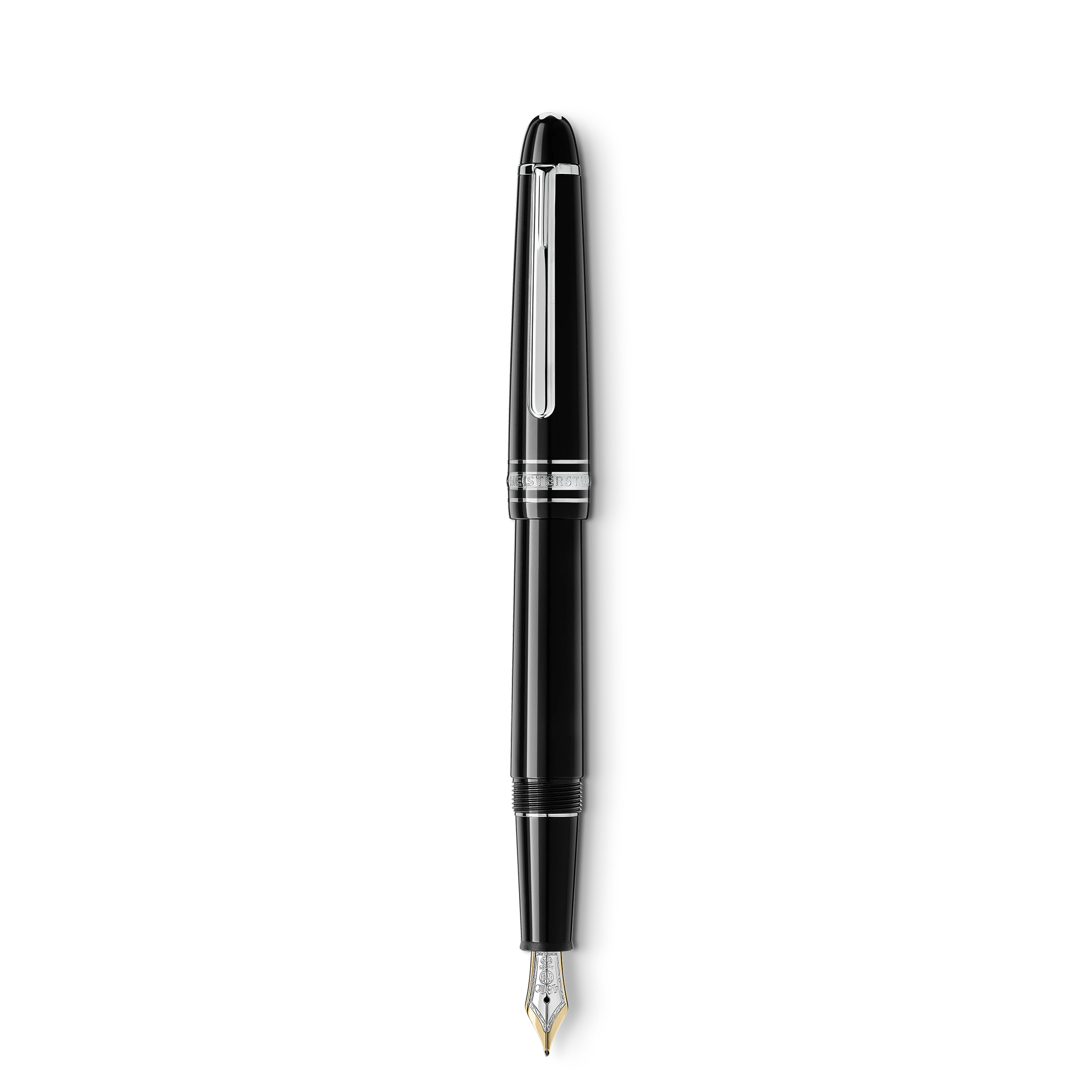 STYLO PLUME F OR 14K RESINE PRECIEUSE NOIRE FINITION PLATINE/  PLUME F