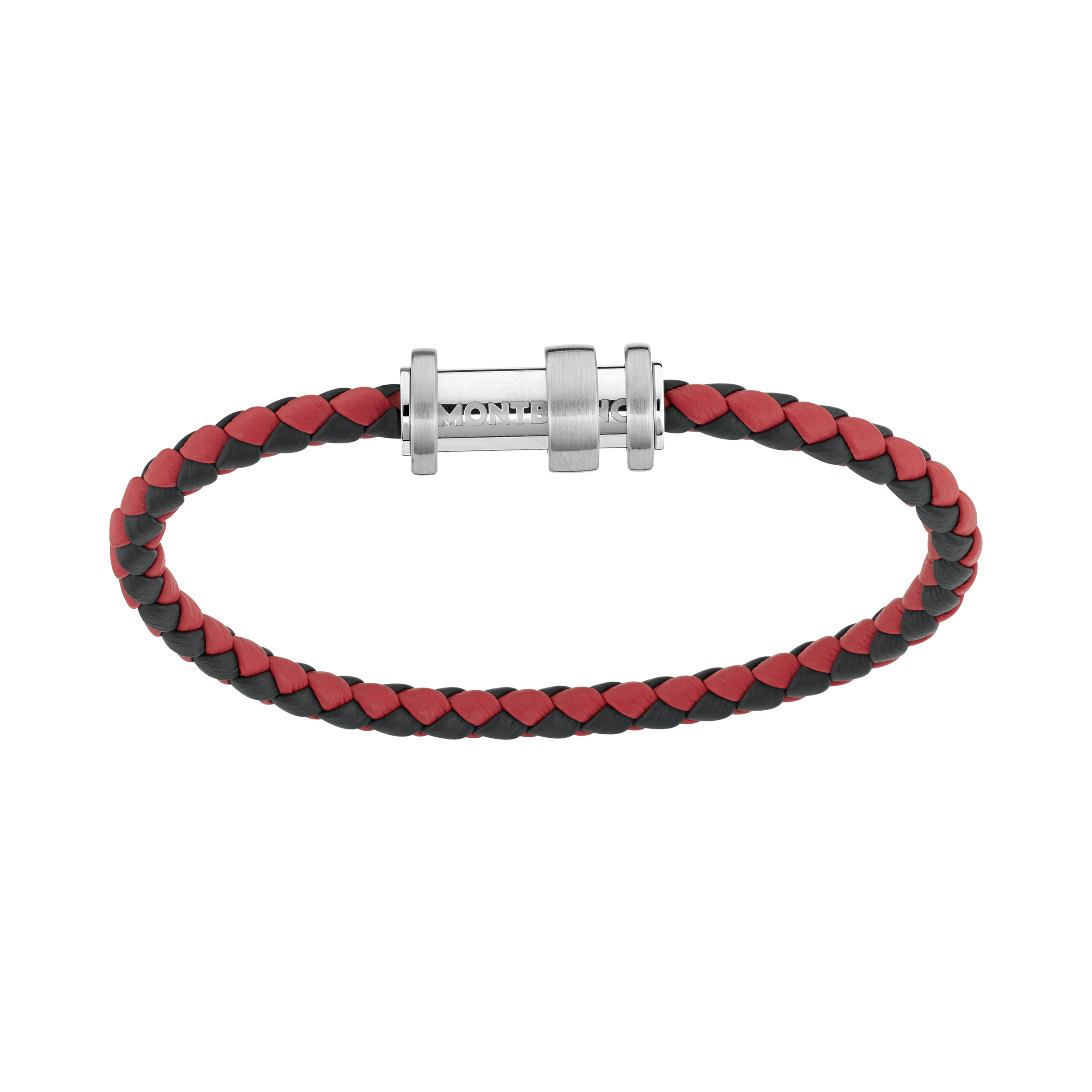 BRACELET 3 BAGUES ACIER CUIR NOIR ET ROUGE