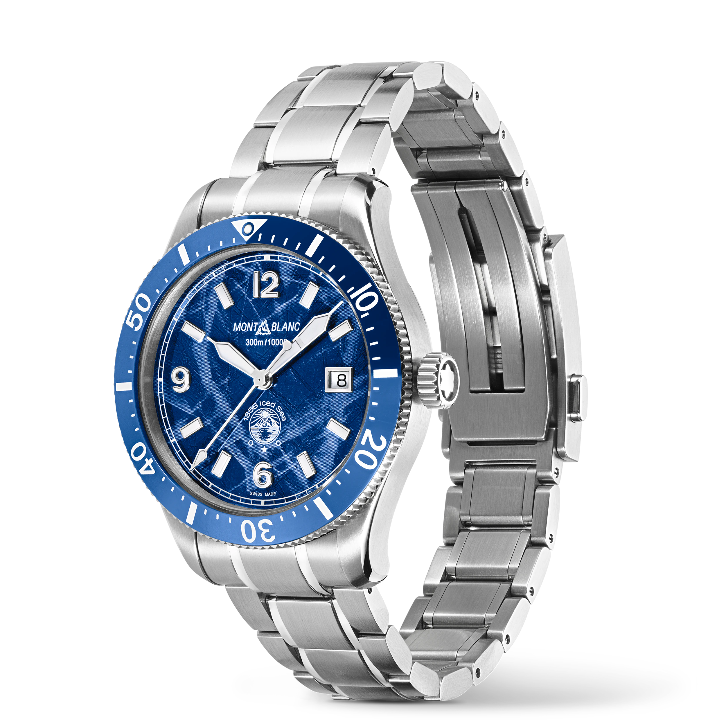 MONTRE 1858 ICED SEA AUTOMATIQUE BOITIER ACIER 41MM CADRAN BLEU BRACELET ACIER