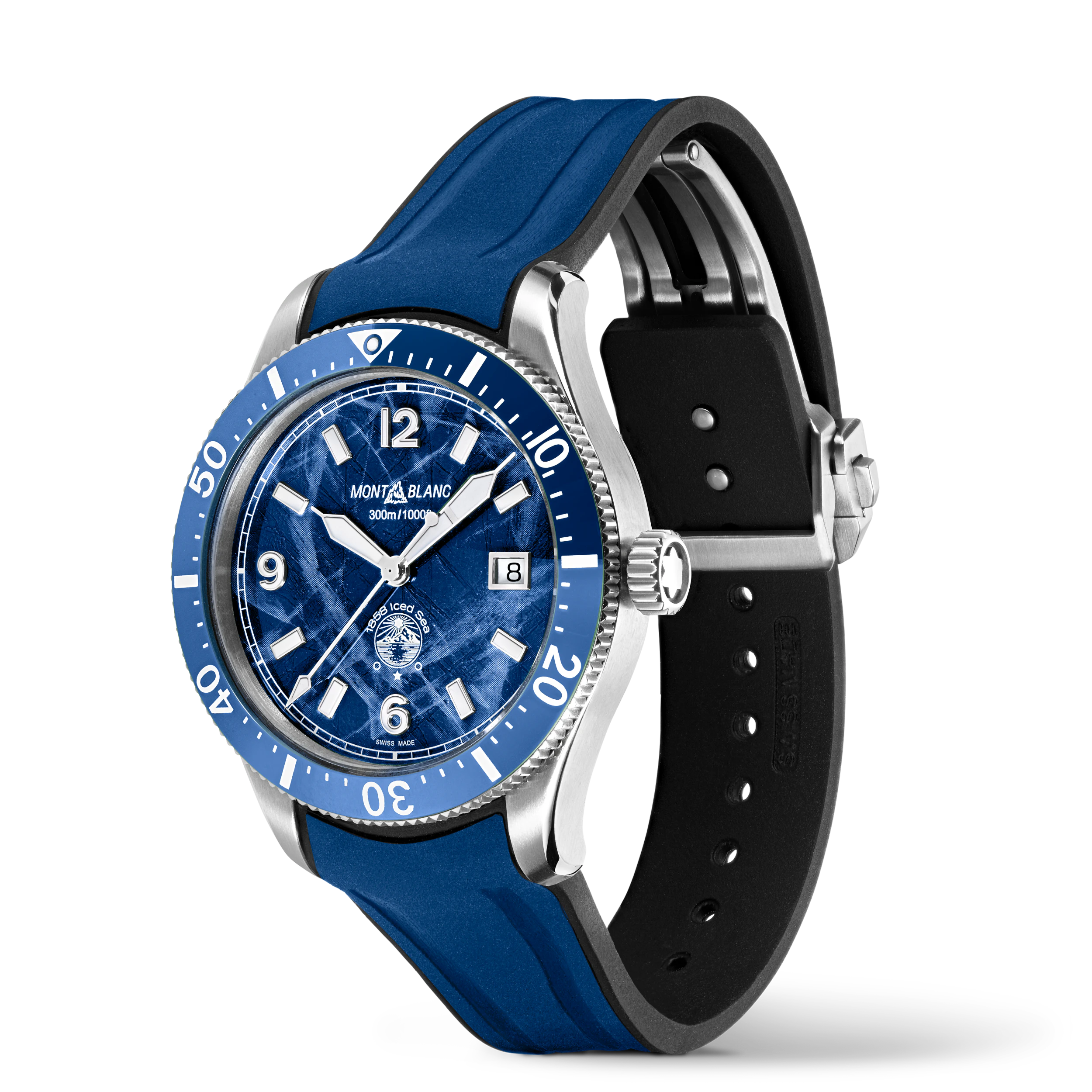MONTRE 1858 ICED SEA 41MM ACIER CADRAN BLEU BRACELET RUBBER BLEU AUTOMATIQUE