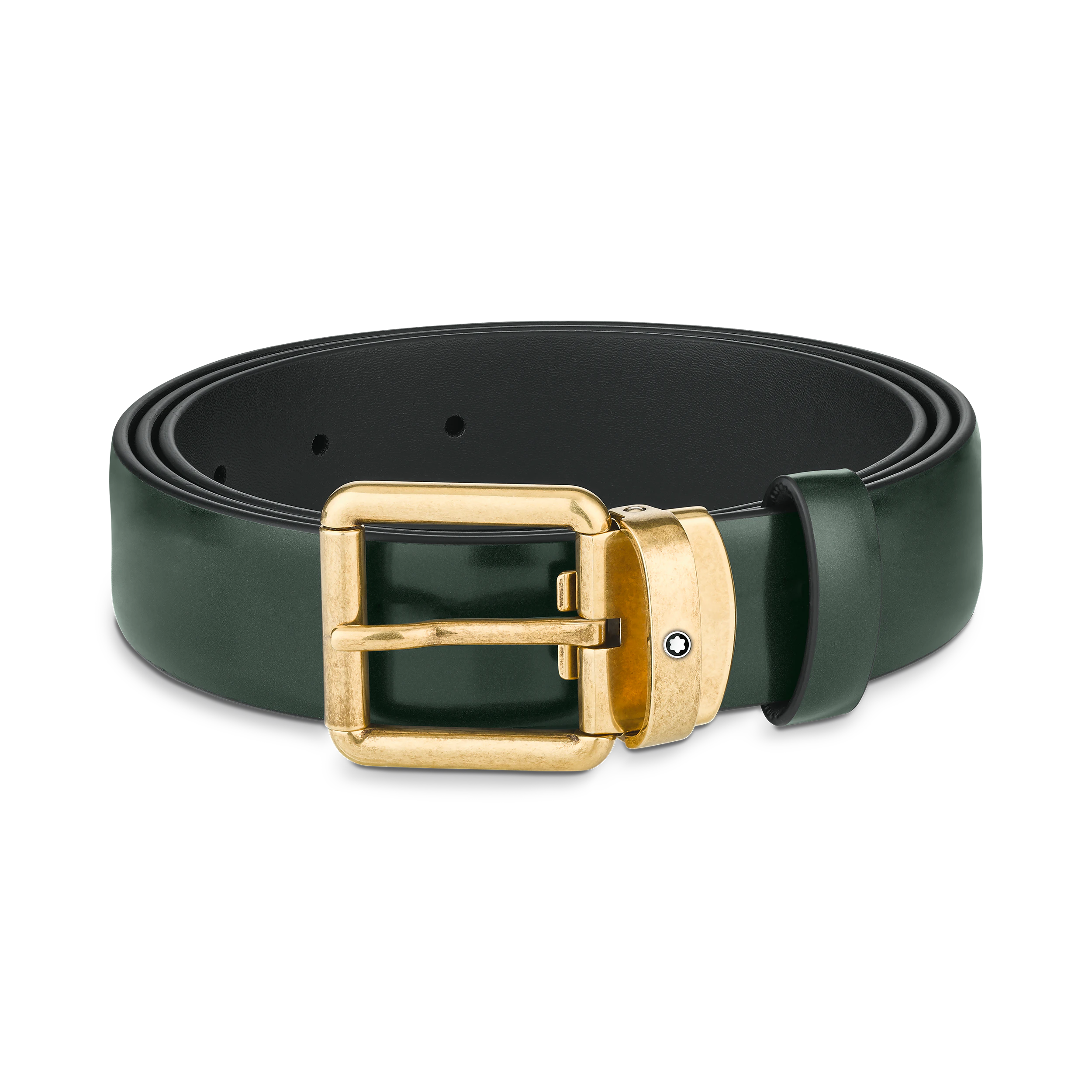 CEINTURE ROUNDED SQUARE VINTAGE BOUCLE DORE CUIR LISSE VERT 30MM