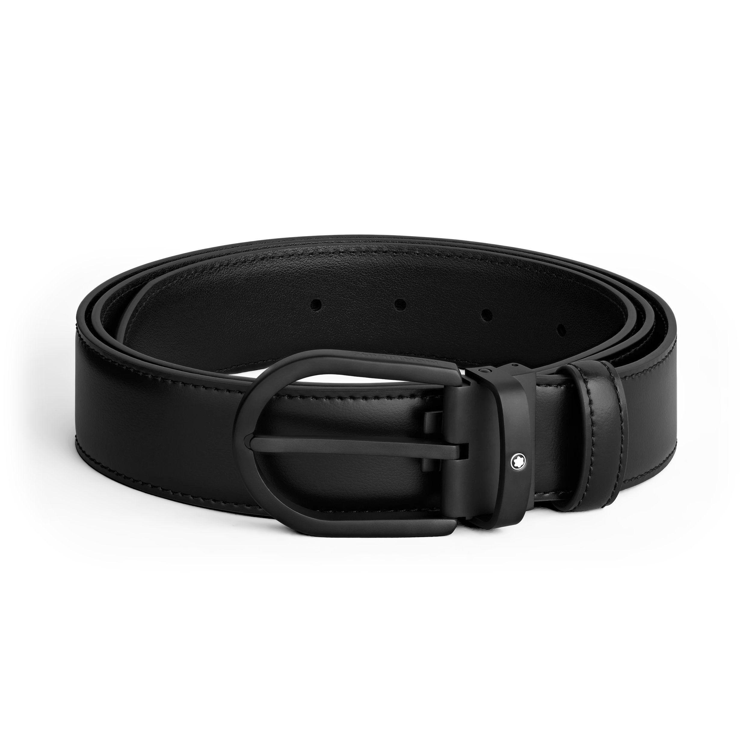 CEINTURE CUIR NOIR BOUCLE FER A CHEVAL PVD NOIR 35 MM