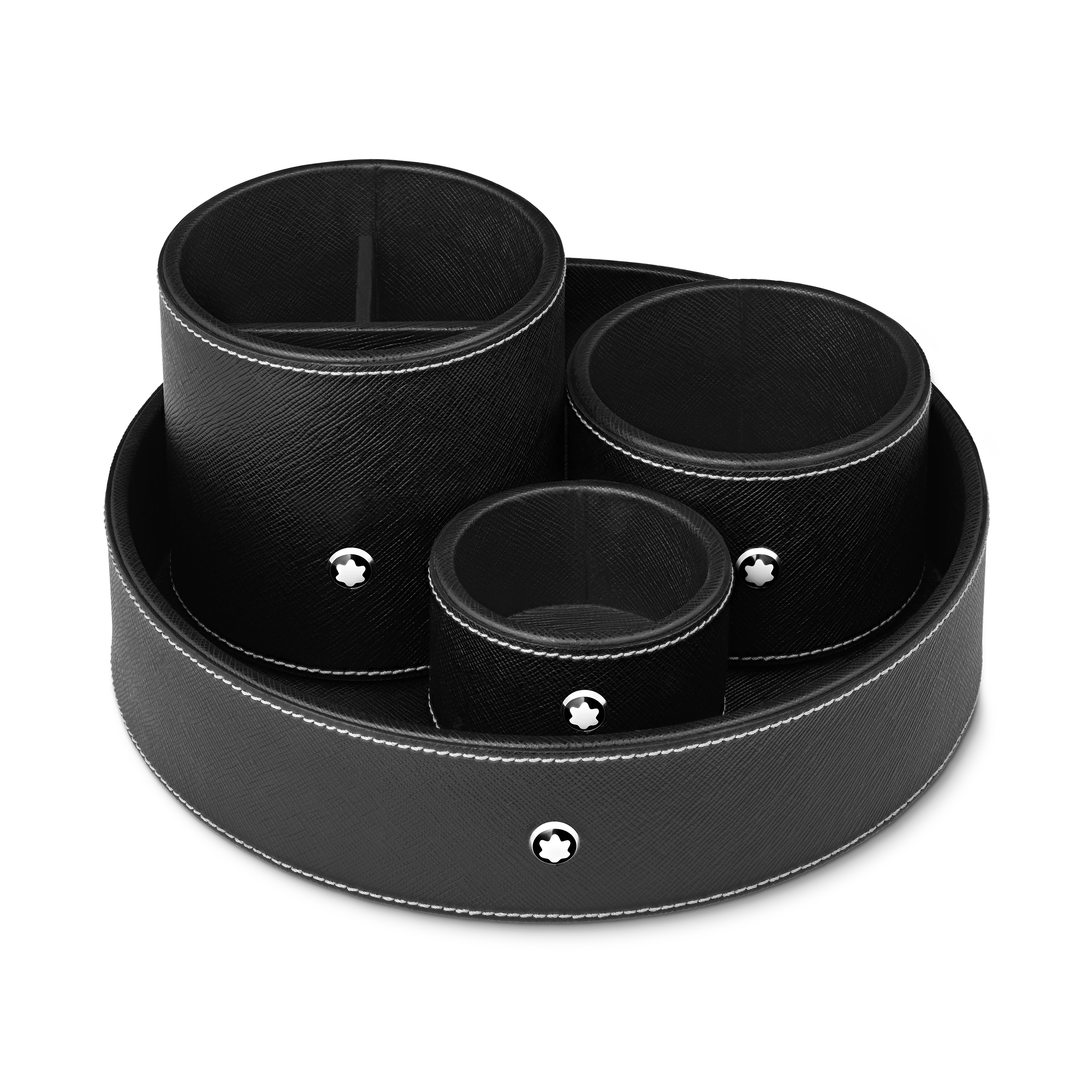 PLATEAU DE BUREAU ROND EN CUIR NOIR