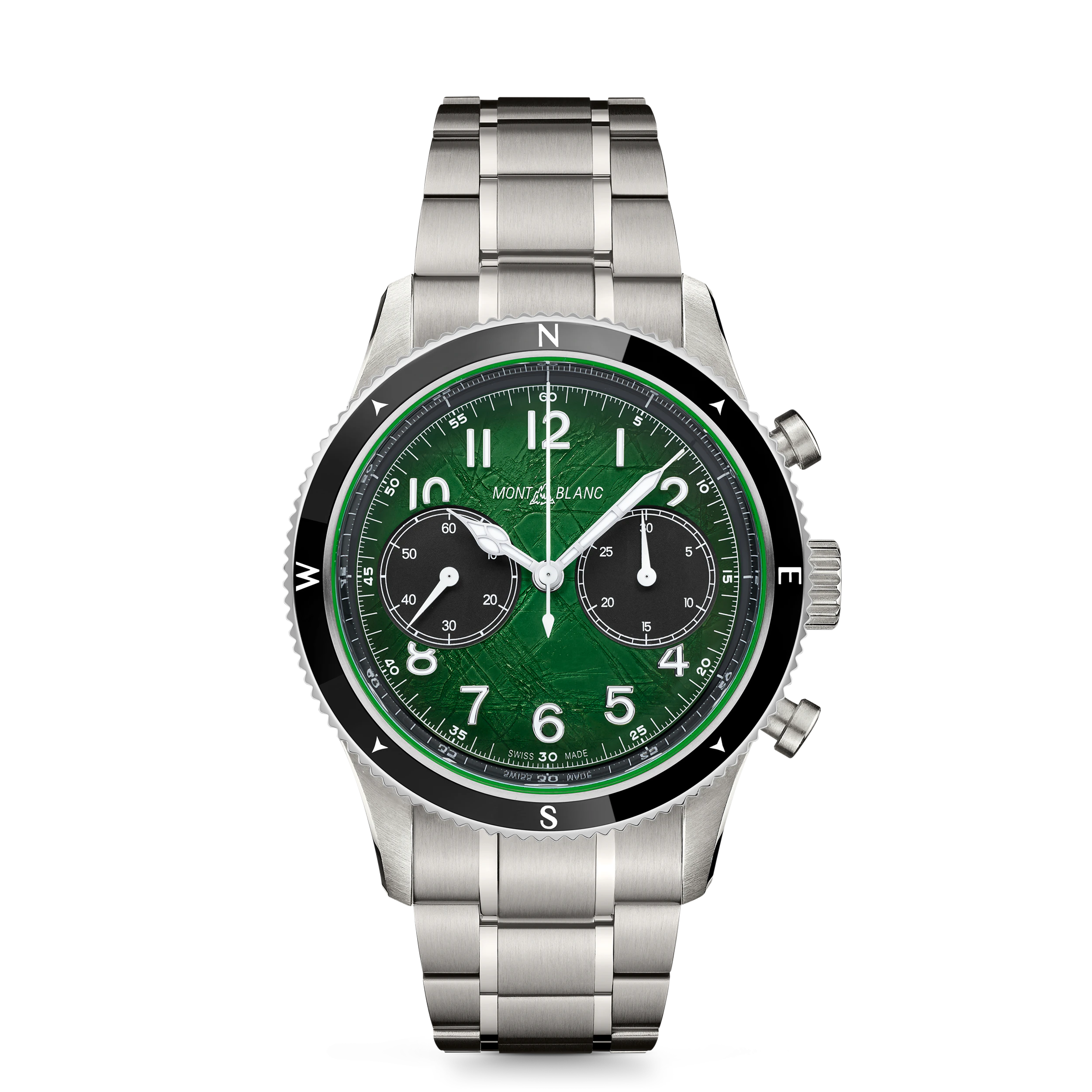 MONTRE 1858 0 OXYGENE CHRONOGRAPHE BOITIER 42MM ACIER CADRAN VERT MOTIF GLACIER BRACELET ACIER