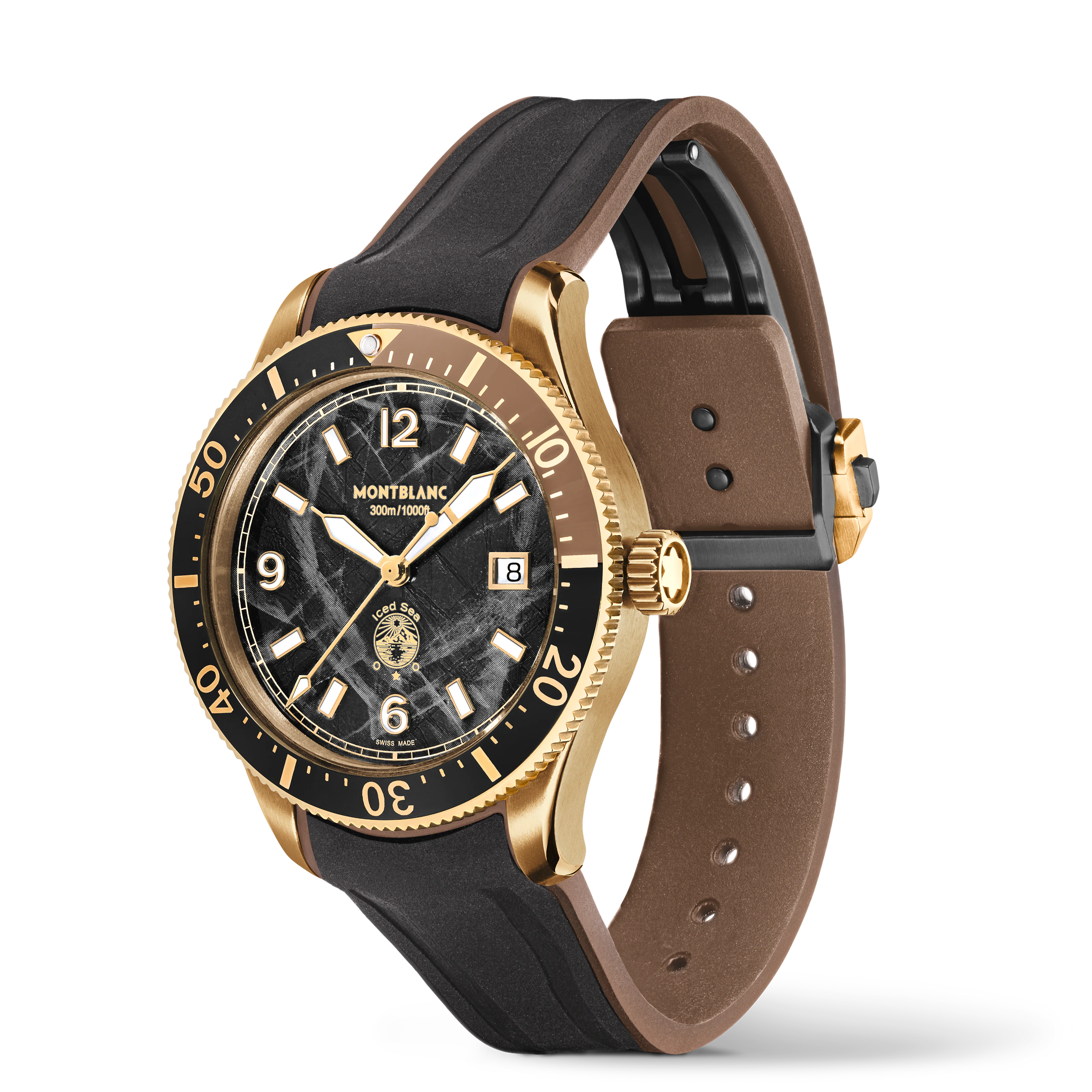 MONTRE 1858 ICED SEA BOITIER TITANE BRONZE 41 MM CADRAN GLACIER NOIR BRACELET RUBBER NOIR 30 ATM