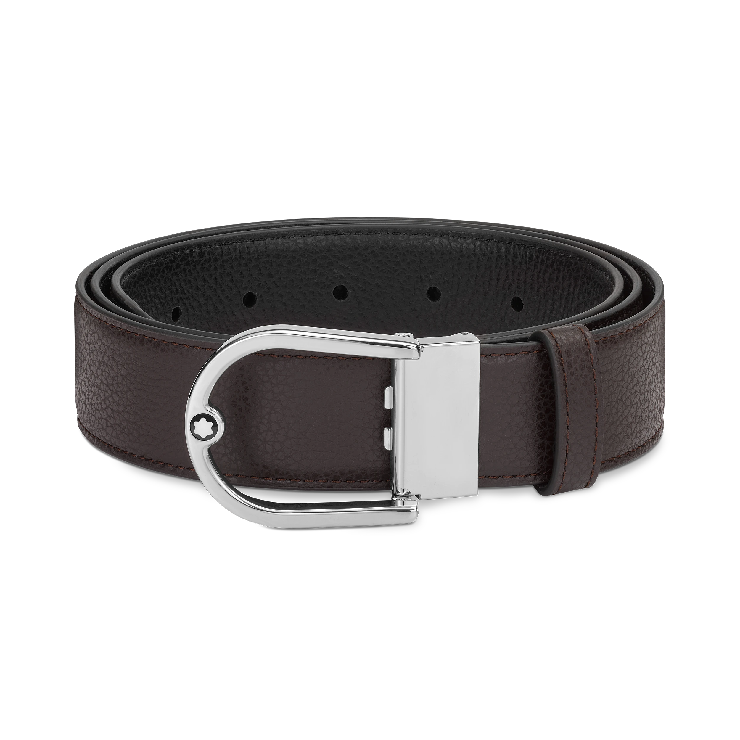 MTB_MB198632_T3014_V3012_B0006.webp CEINTURE BOUCLE FER A CHEVAL ACIER CUIR GRAINE REVERSIBLE MARRON ET NOIR 35 MM